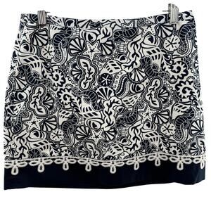 Vineyard Vines Sea Life Print with Lace Hem Nautical Mini Skirt Navy Blue Size 6